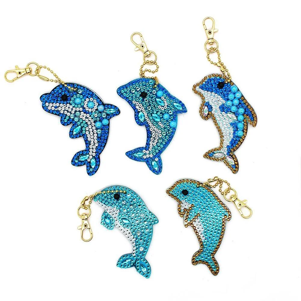 5pcs Dolphin Shape Key Chains DIY Diamond Painting Special Shape Full Drill