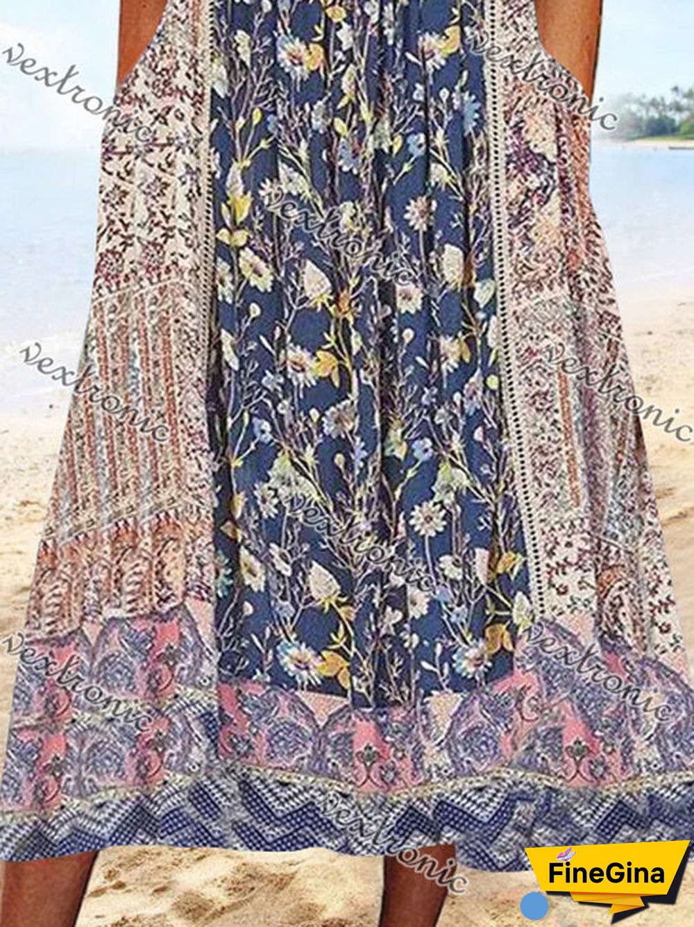 Women's Colorful Short Sleeve V-neck Graphic Floral Printed Midi Dress