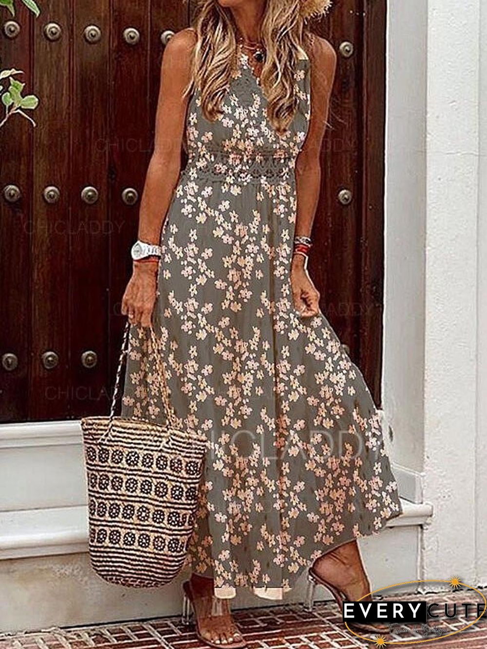 Boho Print Sleeveless Maxi Dress