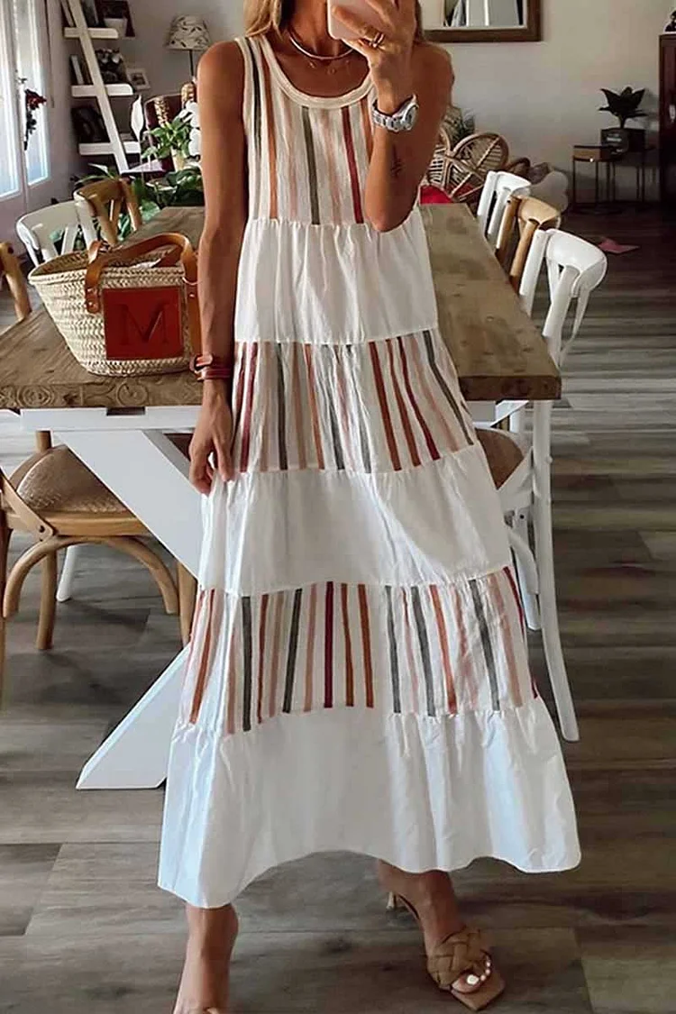 Casual Loose Sleeveless Striped Dress