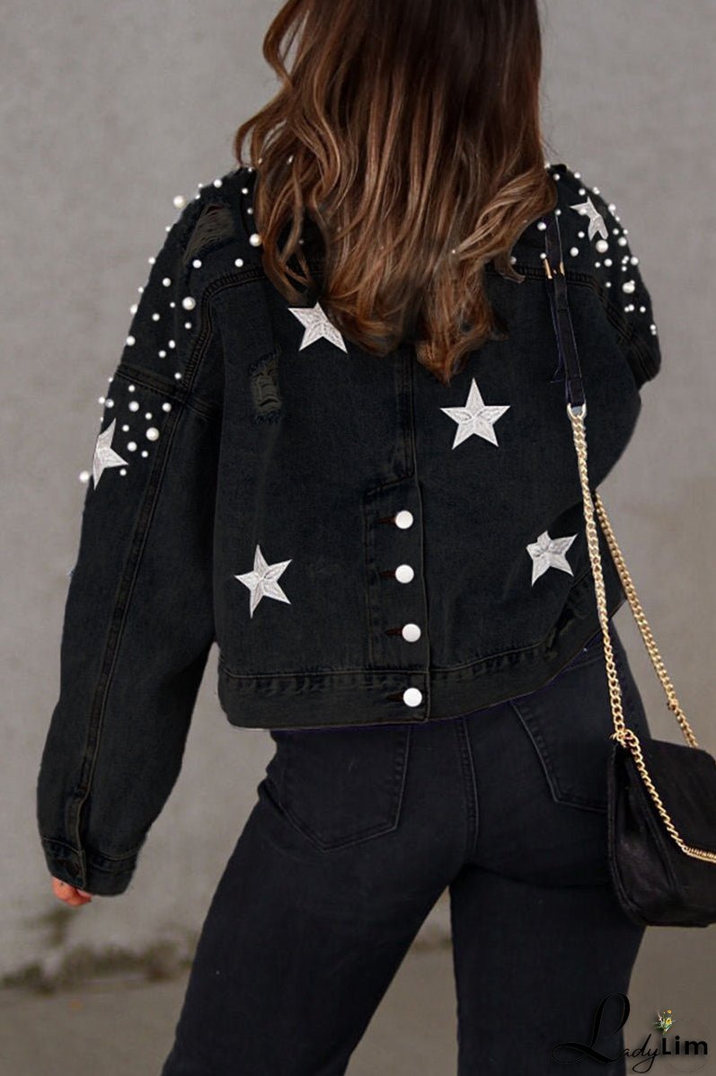 Casual Solid Beading Turndown Collar Long Sleeve Denim Jacket(3 Colors)
