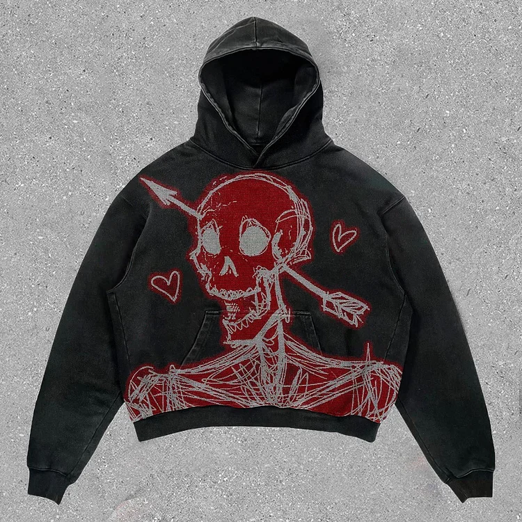 Trendy Personalized Print Heart Skull Hoodie