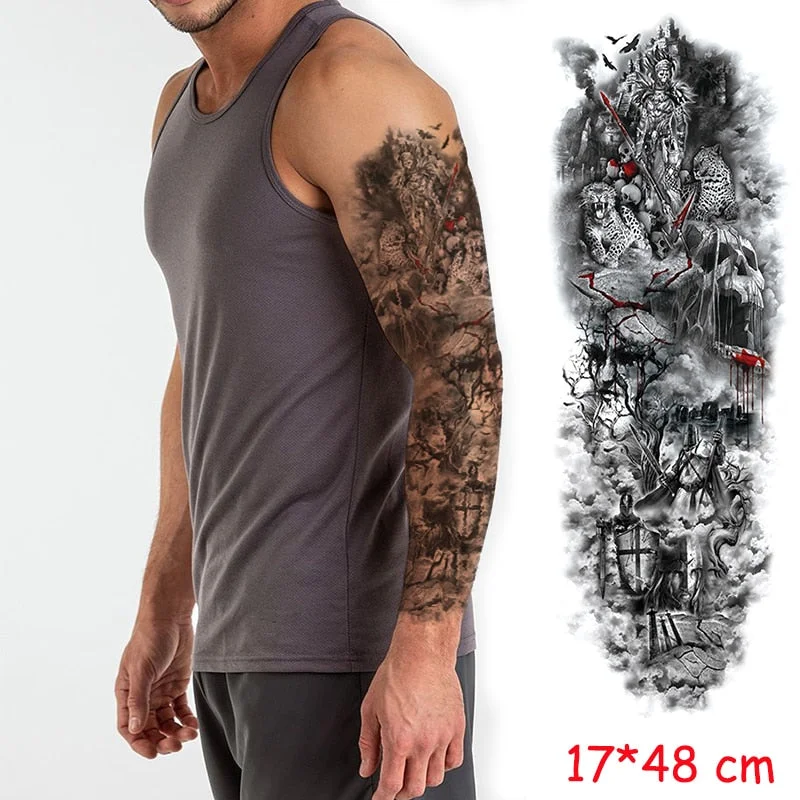 Waterproof Temporary Tattoo Sticker Full Arm Large Virgin Cross Tatoo Stickers Flash Fake Tattoos for Men Women