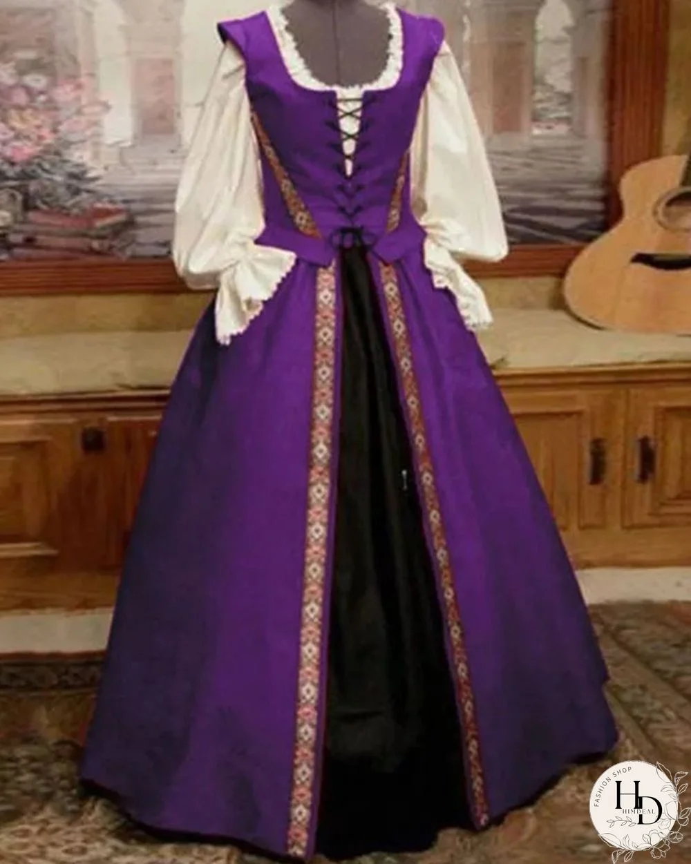 Halloween Square Neck Waisted Big Swing Dress