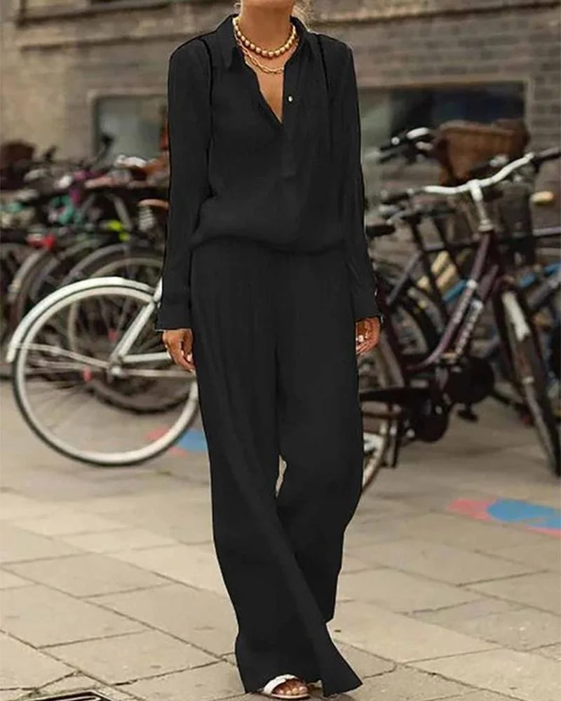 Summer Casual Style Solid Color Two-Piece Suit