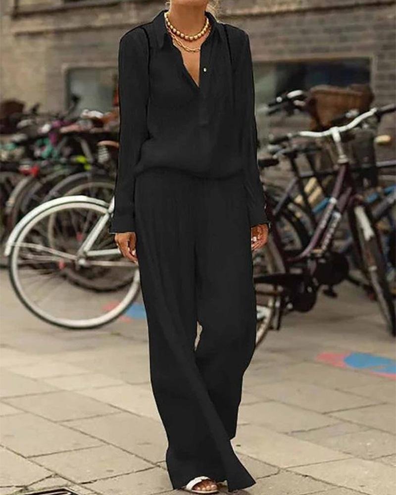 Summer Casual Style Solid Color Two-Piece Suit