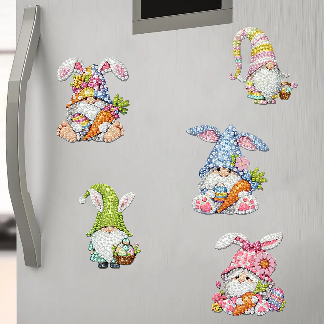 8pcs Easter Goblin Bunny 2D Acrylic DIY Diamond Painting Magnetic Refrigerator Sticker Set Special-Shaped Diamond Fridge Magnet Refrigerator Sticker Crystal Art Craft for Adults Home Decors