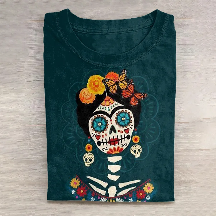 Vintage Day Of The Dead Skull Graphic T-Shirt