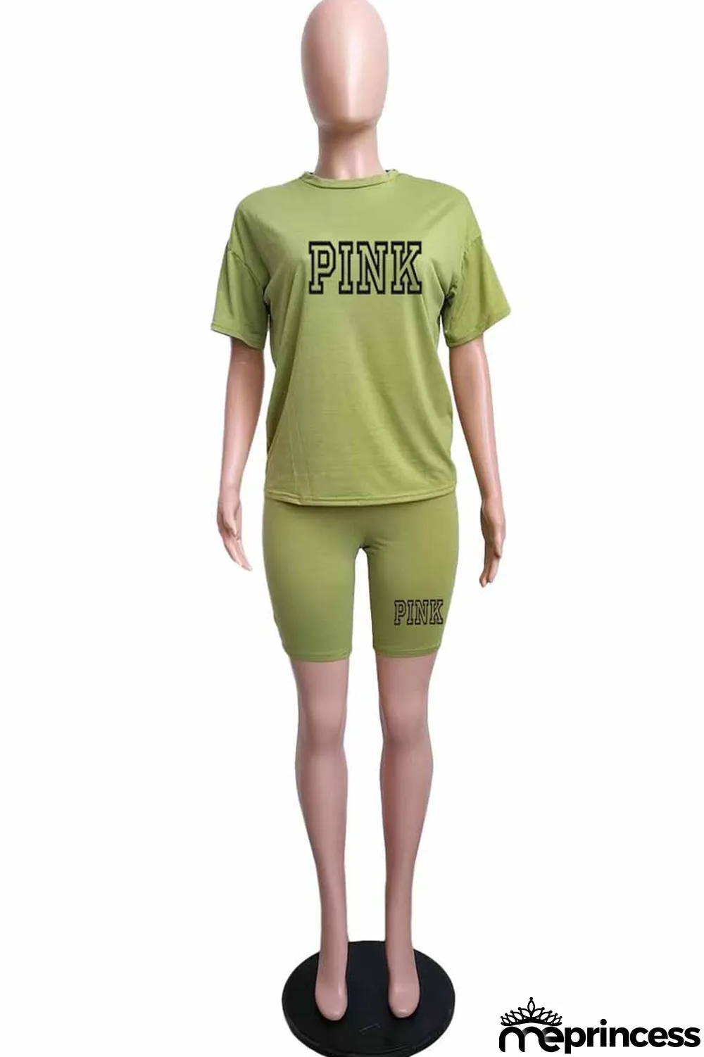 Purple Casual Print Letter O Neck Short Sleeve Two Pieces