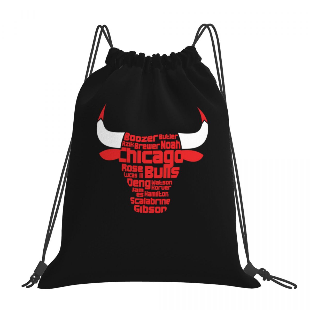 Chicago Bulls Players Text Logo Drawstring Bags for School Gym
