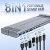8-in-1 Laptop Stand, Height-Adjustable Aluminum Laptop Docking Station, Foldable Stand with 4K HD, 2 USB 3.0 Ports, 100W PD Charging Port