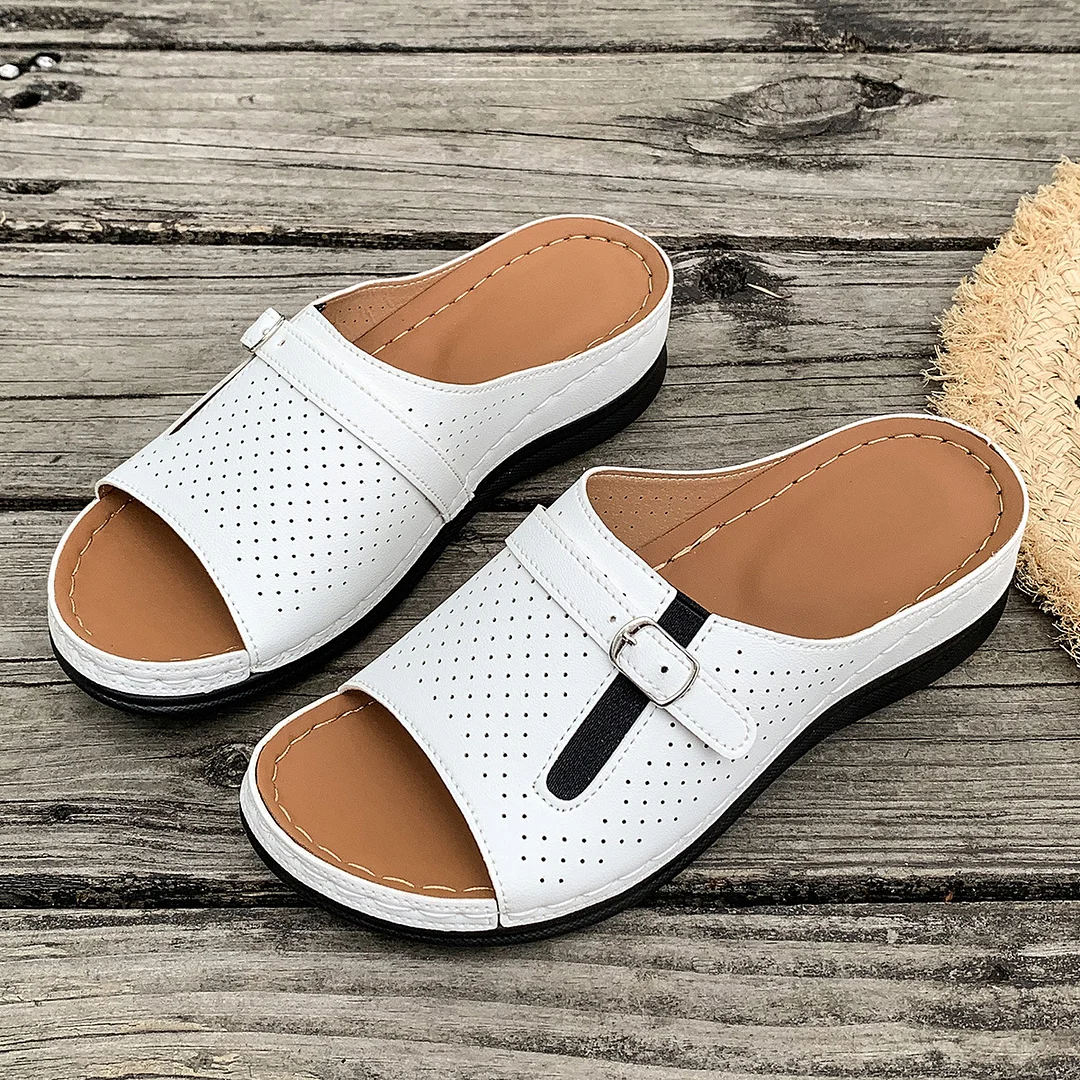 Yyvonne Slope Heel Sandals Women 2025 Summer New Belt Buckle Fashion Lightweight Burst Slippers Women