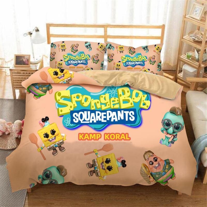 Spongebob Kamp Koral Bedding Set Three Piece Bed Set for Bedroom