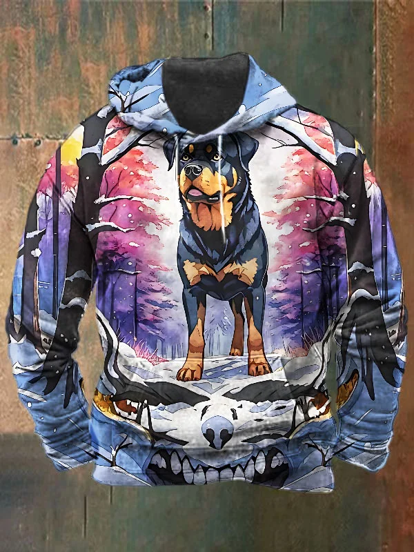 Unisex Skull Dog Print Heavyweight Hoodies