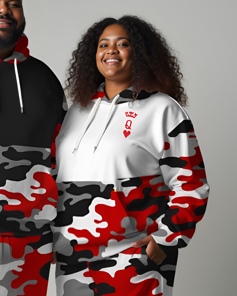 Couple Plus Size Camouflage Playing Cards Print Hoodie Set