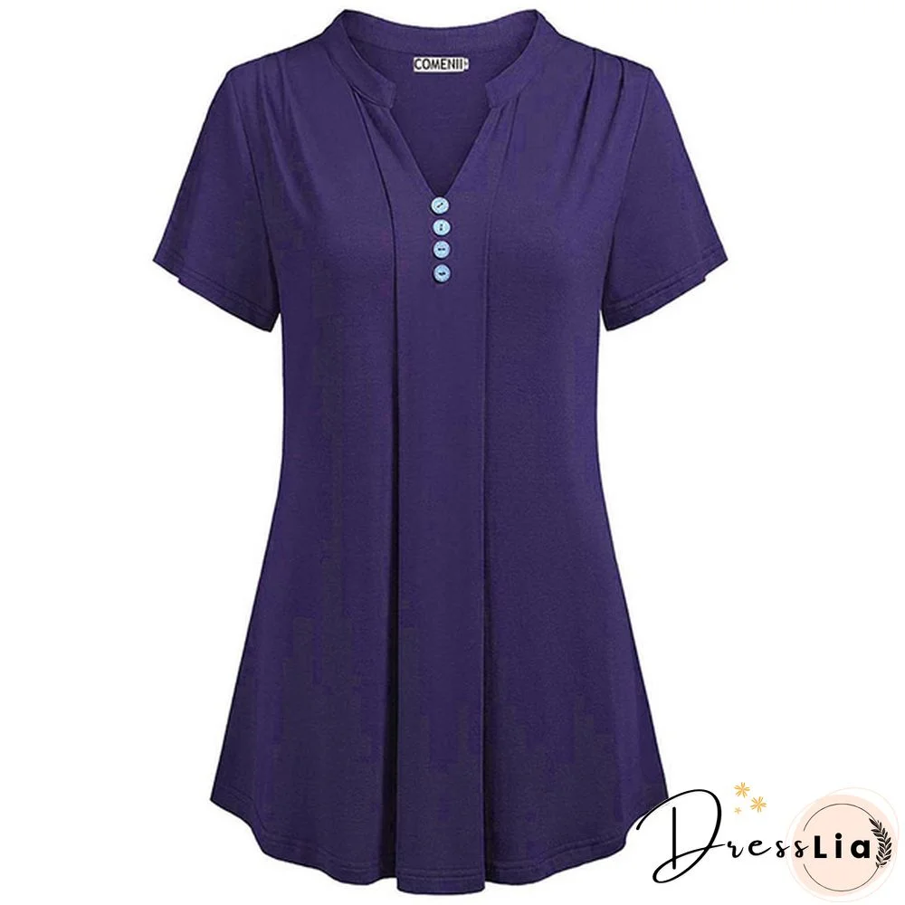 S-8XL Plus Size Women Summer Casual Solid Short Sleeve Tops Sexy Deep V-neck Button Shirts Chemise Femme Ladies Fashion Loose Blouse Cotton Silk T-shirt