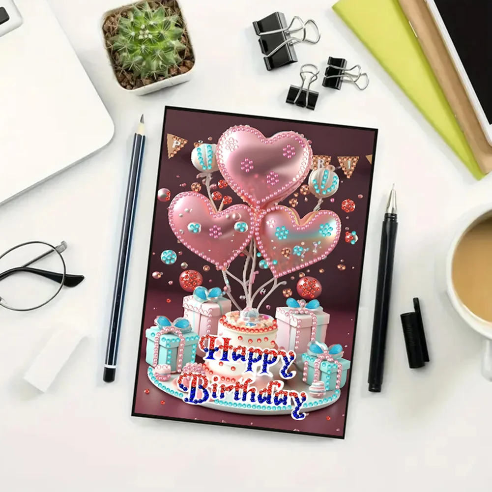 2pcs 50-Page A5 Birthday Cake Diamond Painting Notebook for Adults Holiday Gift