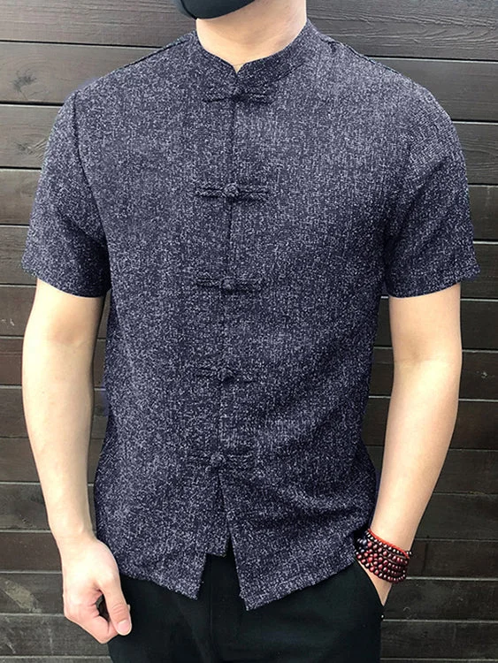 Aonga - Men's Retro Button Causal Short Sleeve ShirtsB