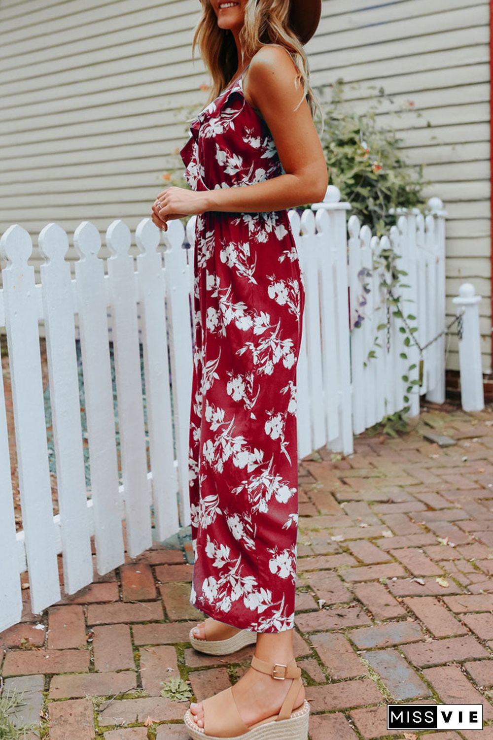 Fashion Casual Print Split Joint V Neck Loose Jumpsuits