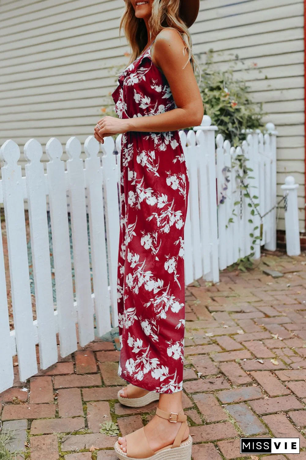 Fashion Casual Print Split Joint V Neck Loose Jumpsuits