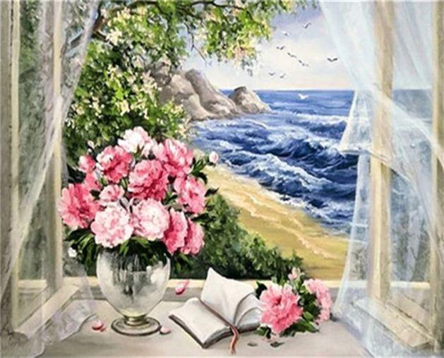 

Flowers And Sea Side – Paint By Numbers - 40*50CM, 501 Original