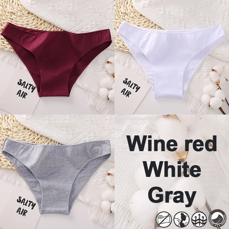 3PCS/Set Women's Panties Bikini Briefs Cotton Underwear Sexy Lingerie M-XXL Panties Female Underpants Solid Color Girls Pantys