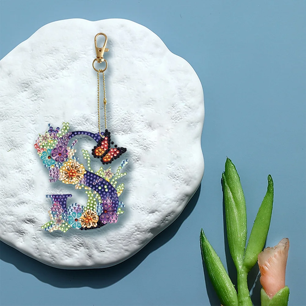 DIY S Diamond Art Key Rings Lettter Keychain Supplies Gift for Kids(Double Sided)