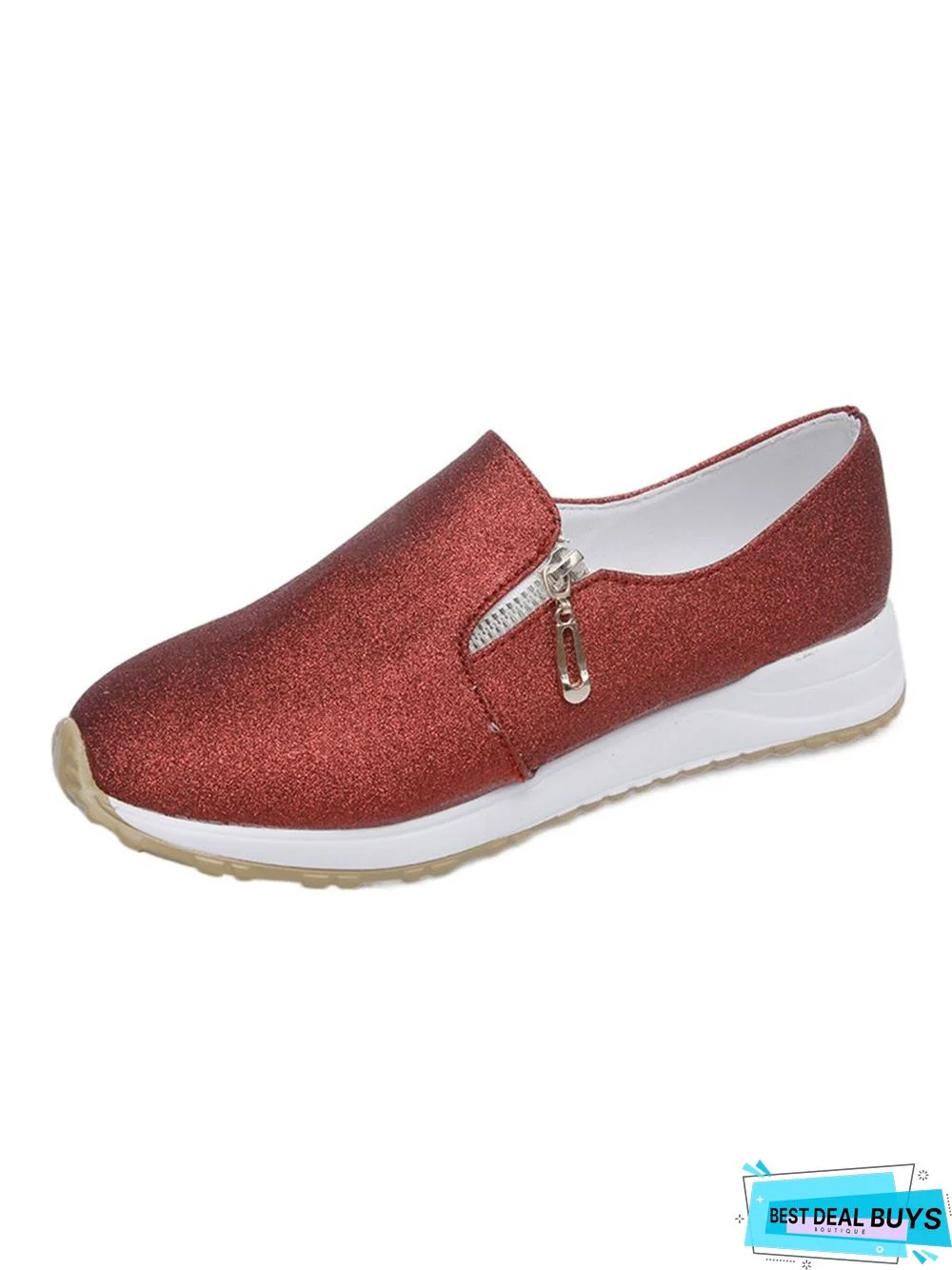 Lightweight Soft Sole Zip Glitter Casual Sneakers