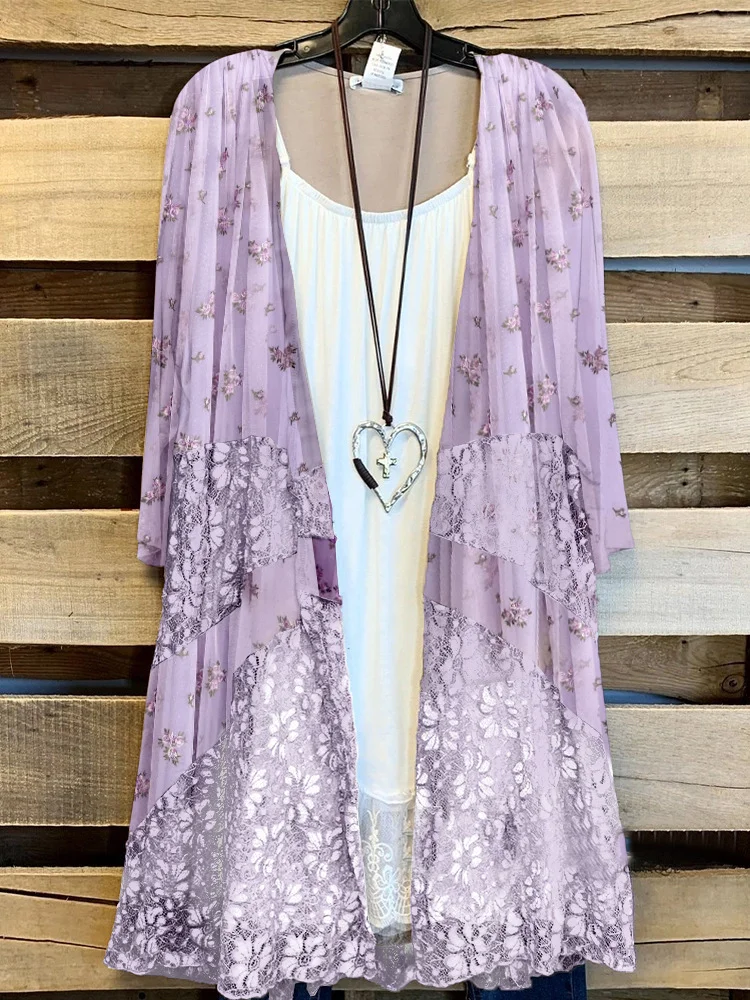 Plus Size Casual Printed Kimono Jacket P179147064