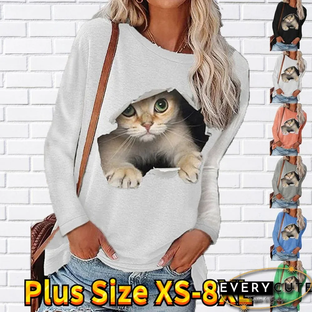 Winter Fashion Women Clothing Feather Printed Casual Sweatshirt Long Sleeve Tops T-shirt Blouse Ladies Round Neck Pullover Sweater Plus Size XS-8XL