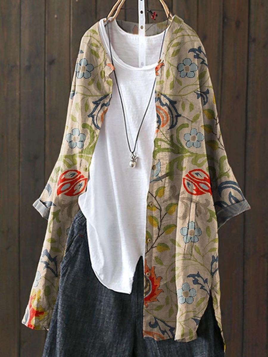 Women's Vintage Ethnic Floral Art Print Loose Casual Top Jacket