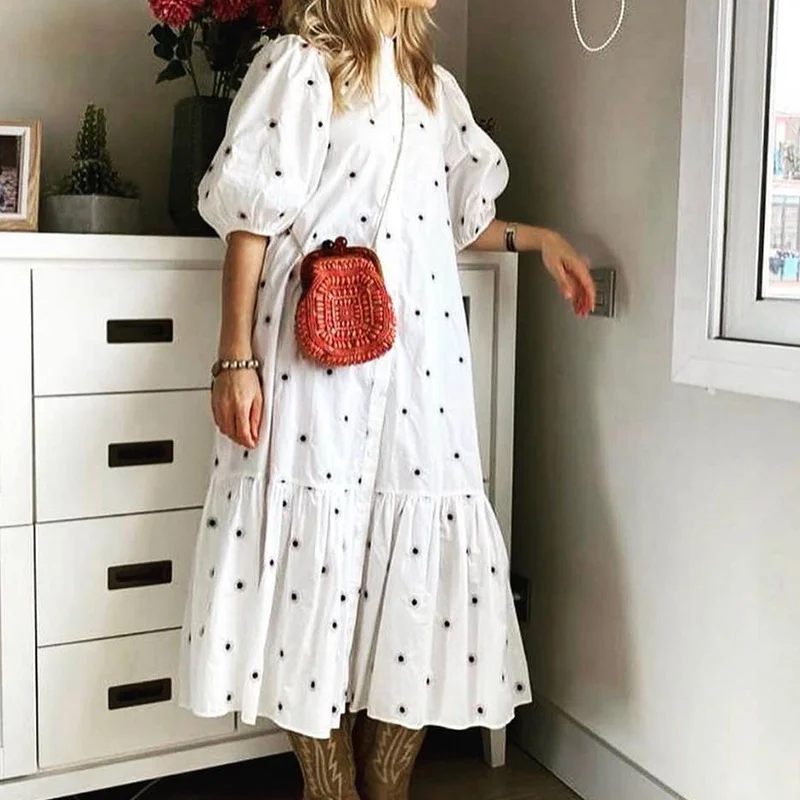 Woherb Woherb Spot Fashion Women's Wear 2023 Summer Short-Sleeved Print Loose Dress Women-Outfit Ideas