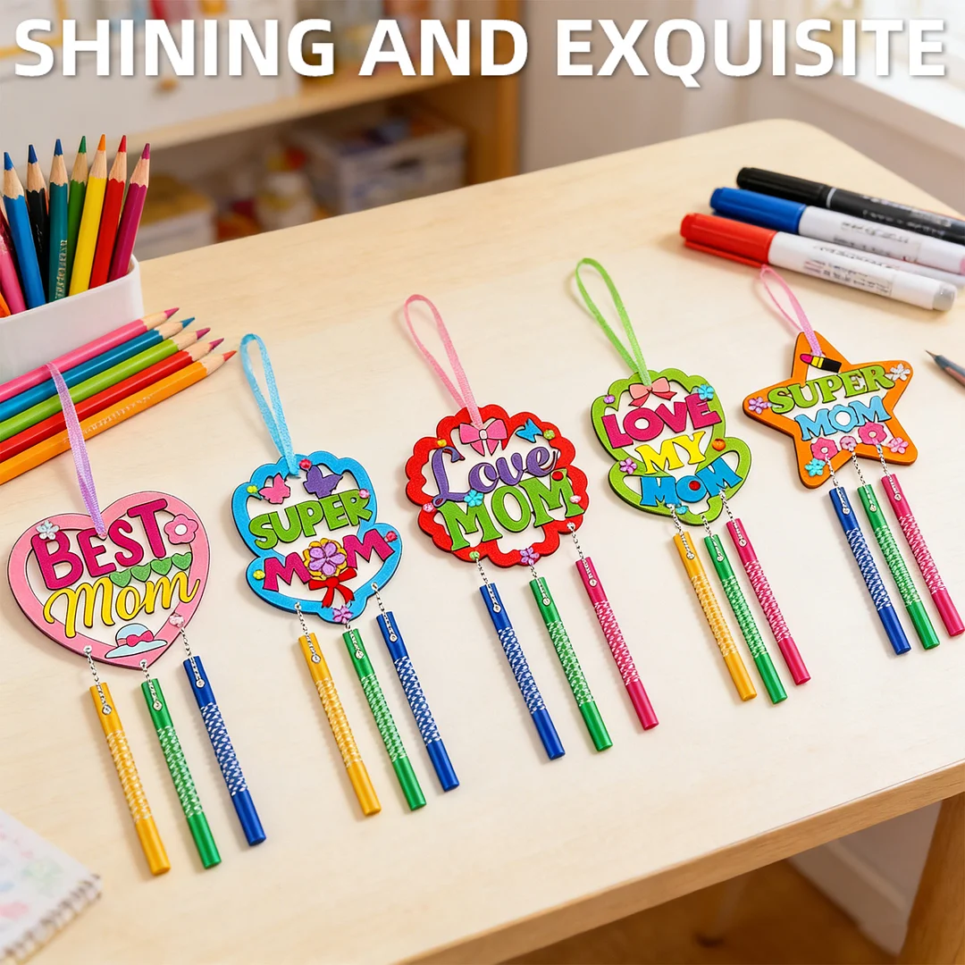 Mothers Day DIY Oil Painting Wind Chimes Wood  Chime Ornament Drawing Spring Craft Pendants for Beginners Adults Gift Home Wall Decor (Wind Chimes A)