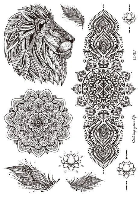 18 Kinds Women Temporary Tattoo Black Mandala Flowers Tattoos Sticker Body Art Waterproof Disposable tatouage temporaire