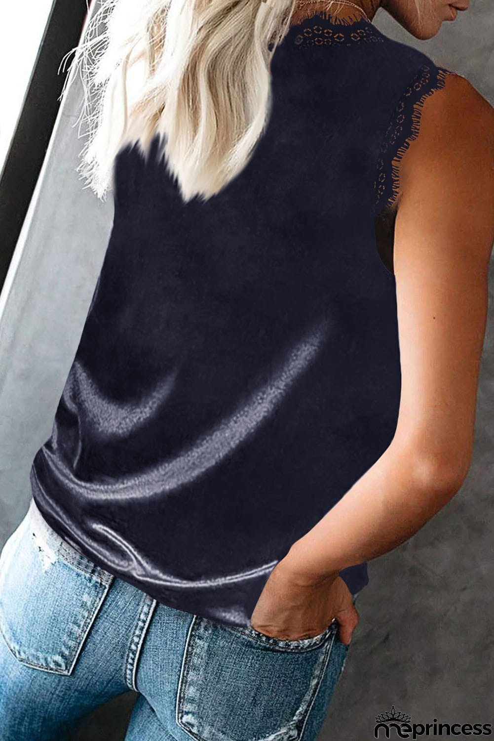 Dressy Eyelash Lace V Neck Tank Top