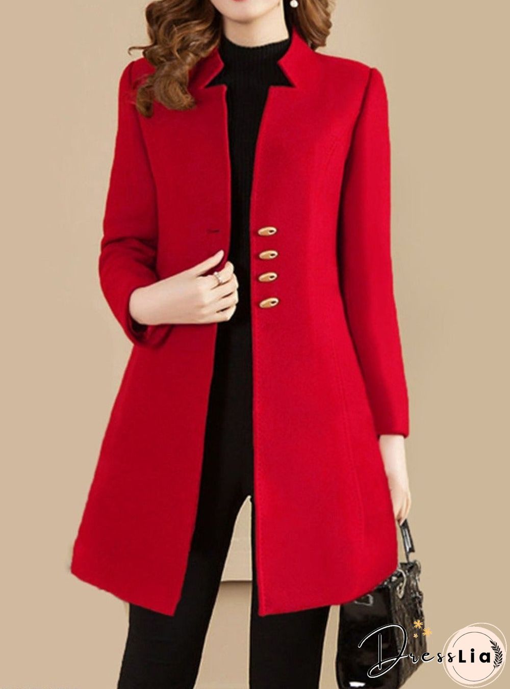 Collarless Autumn And Winter Mid Length Coat