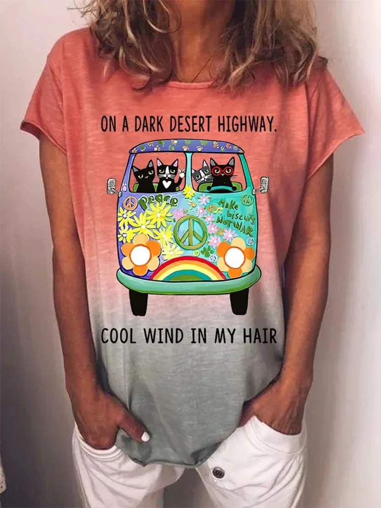 On A Dark Desert Highway Print Hippie T-shirt