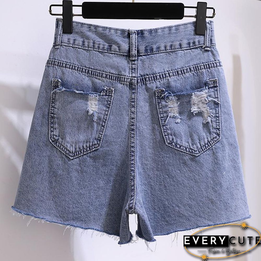 Patchwork Blouse+Hole Denim Shorts P13860