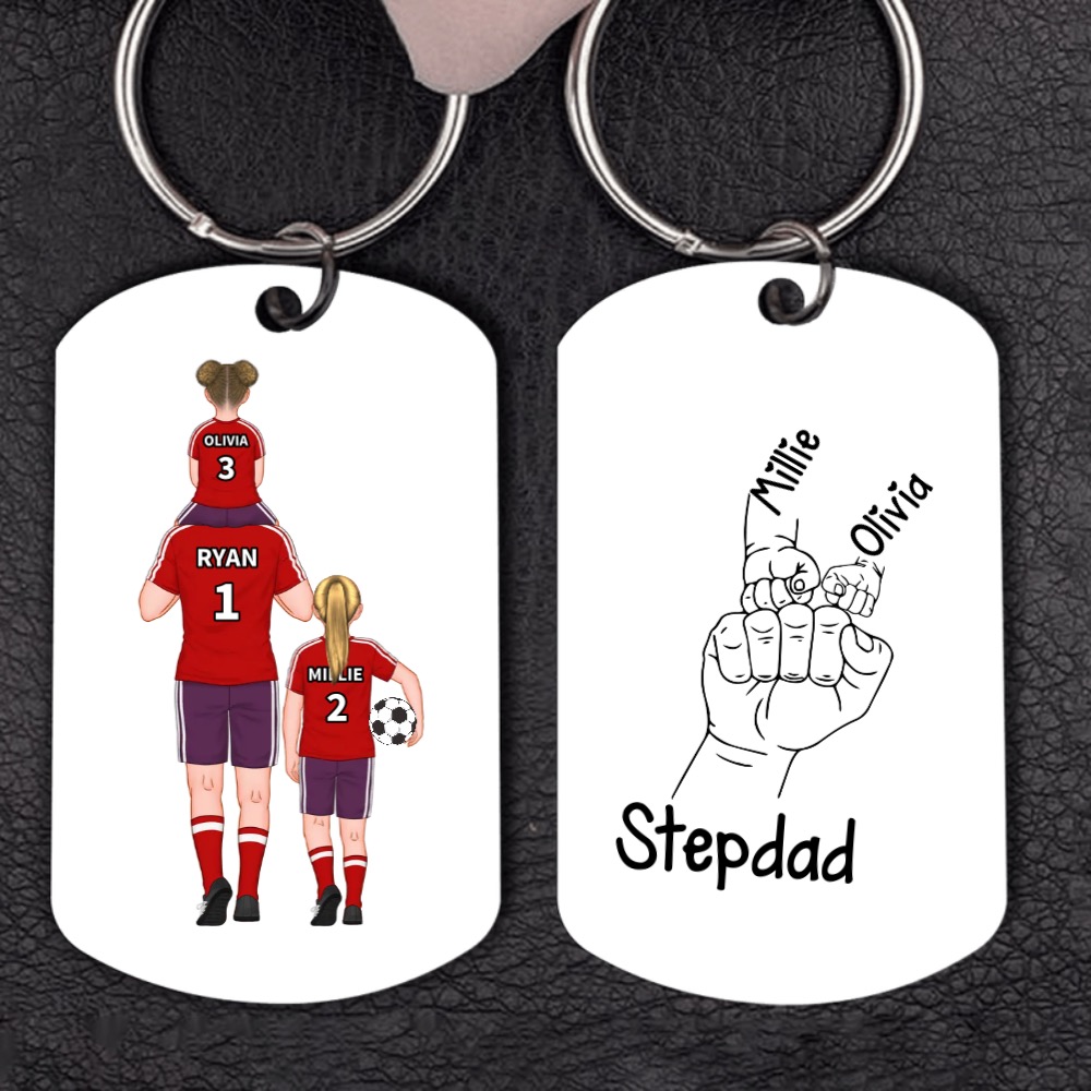 1-3 Names - Personalised Dad Football Team Fist Keychain Customized Name Gift with Gift Box for Dad/Grandad