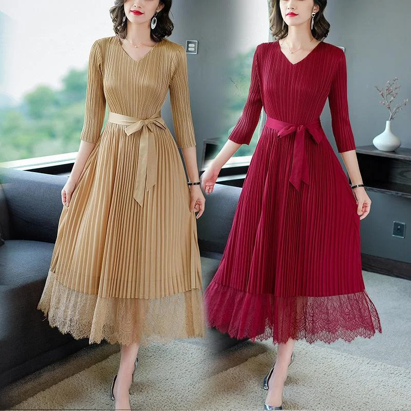 V-neck plus size over the knee long dress