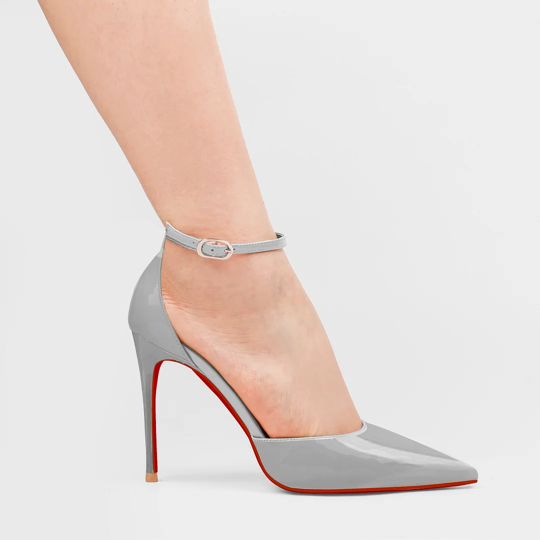 3.94" Women's Ankle Buckle Pointed Toe Pumps Wedding Party Red Bottoms High Heels-MERUMOTE