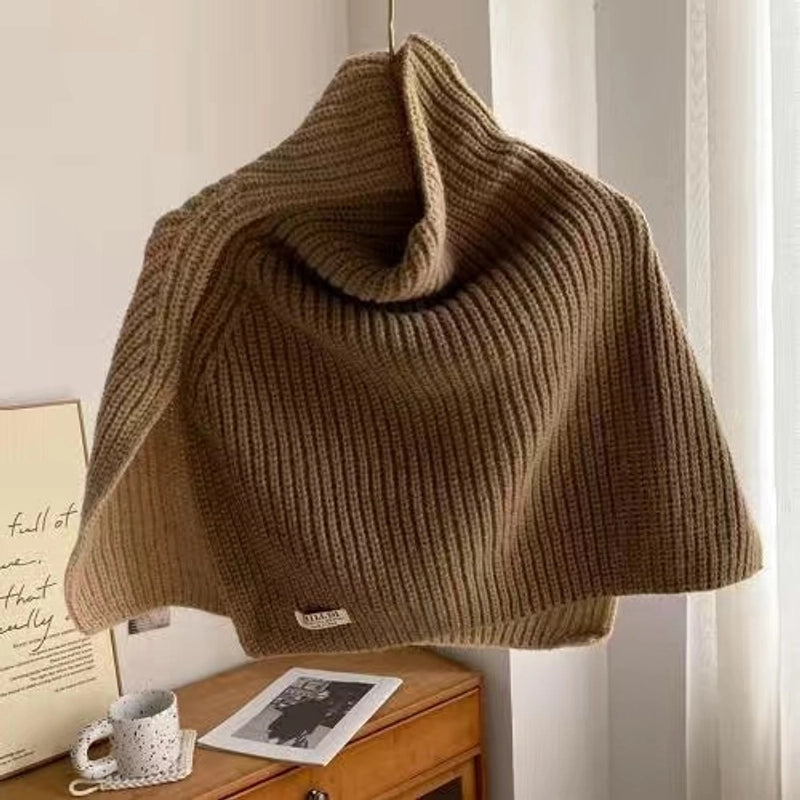 Korean Style High-grade Color Matching Turtleneck Collar Women’s Autumn And Winter Versatile Pullover Scarf New Cape Knitted Shawl