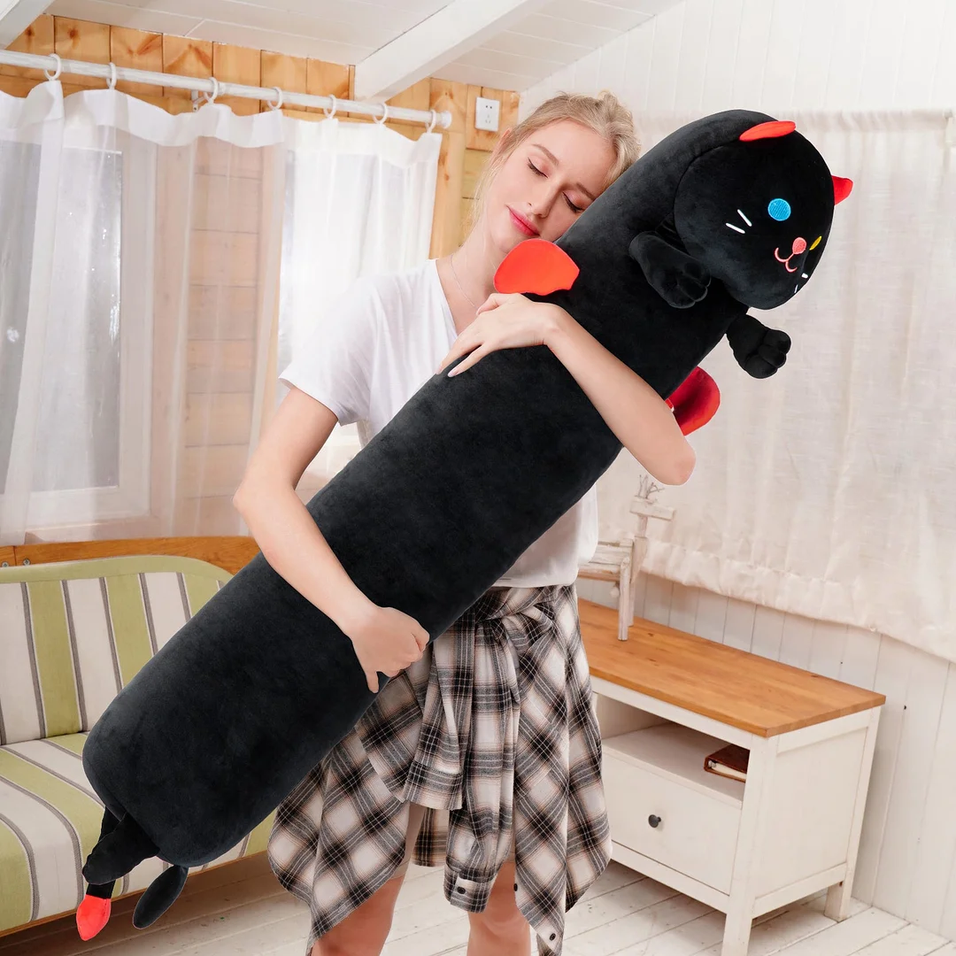 Black Long Cat Plush 52'' Mellow Plush For Gift Big Cat Stuffed Animals For Girls Big Cat Pillow Cat Body Pillow Squishy Body Pillow For Kids