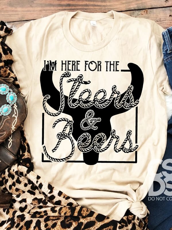 I'm Here for the Steers & Beers print T-shirt