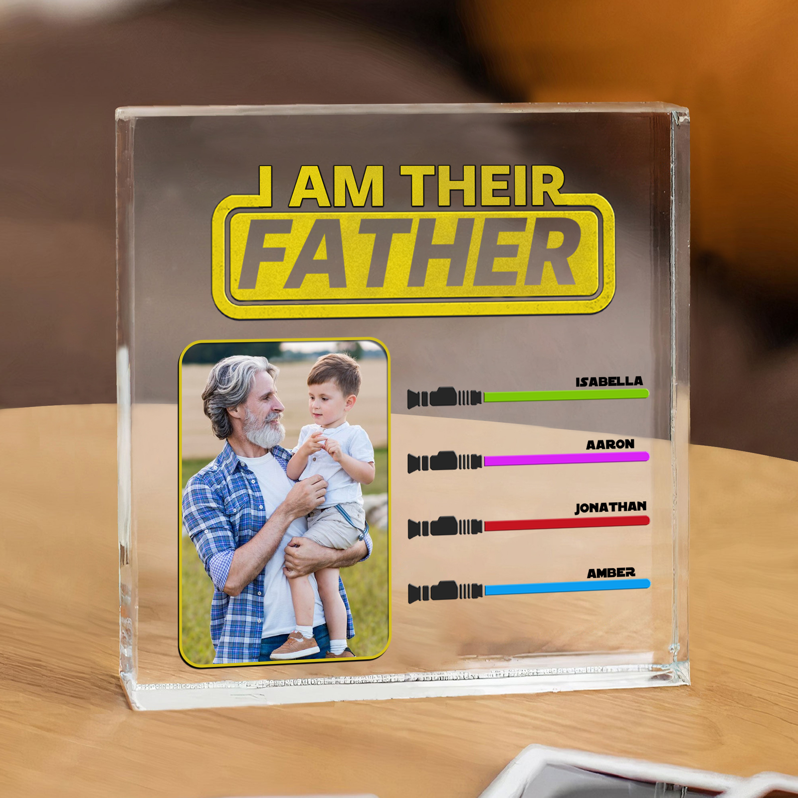 4 Names - Personalised Photo & Name Acrylic Square Keepsake Rectangle Plaque "I Am Their Father" Gifts for Dad-Jessemade AU