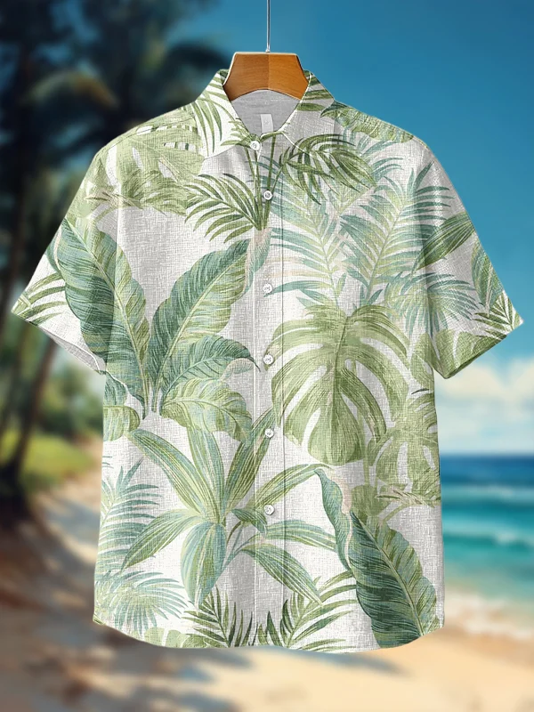 Men's Vacation Tropical Palm Leaves Art Print Short Sleeve Shirt