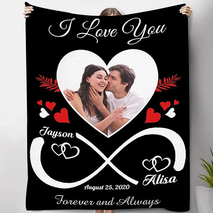 Personalized Couple Blanket Engrave Photo Sweet Gift "I love you forever and always"