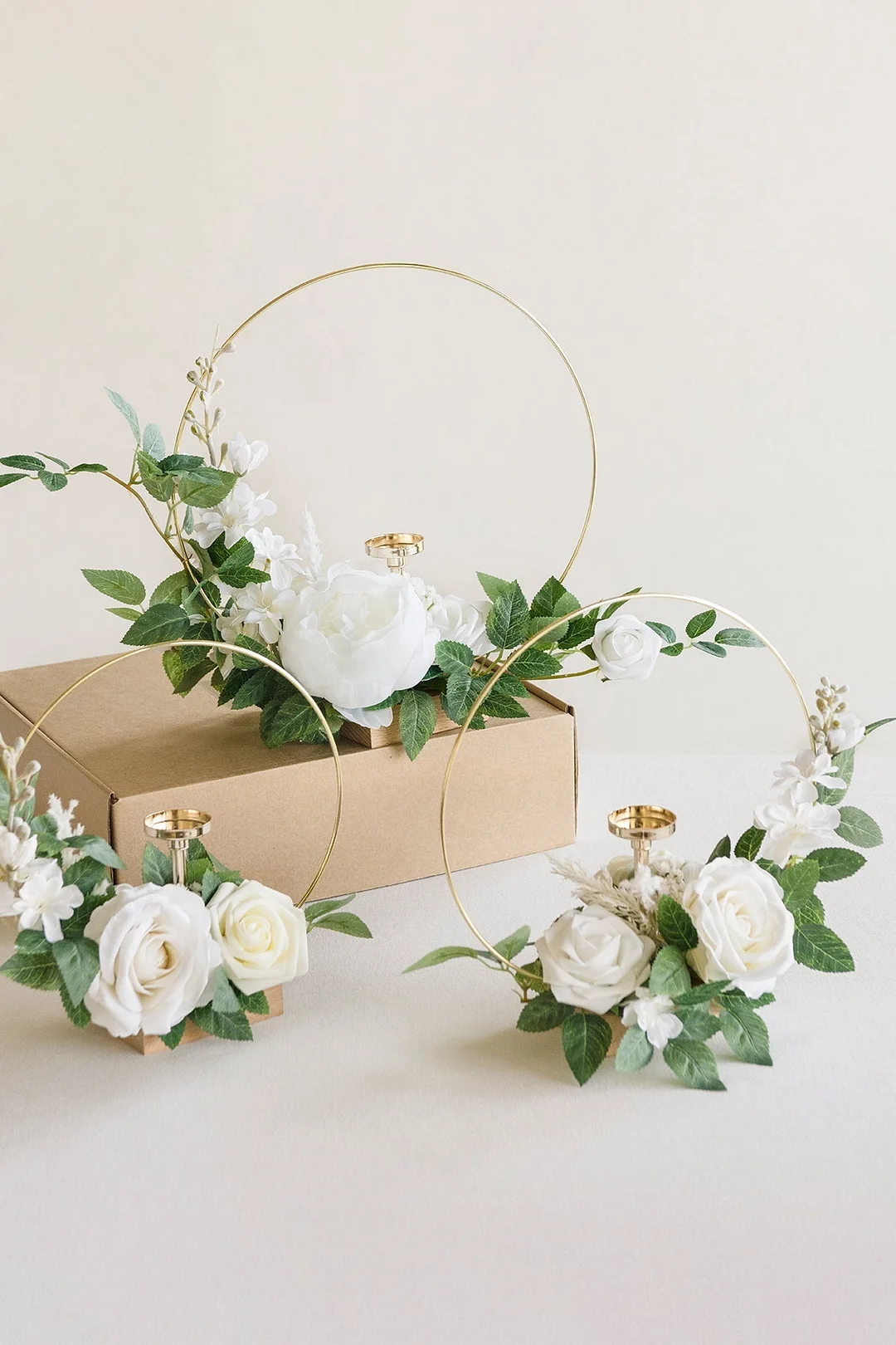 Wreath Hoop Centerpiece Set in White & Sage