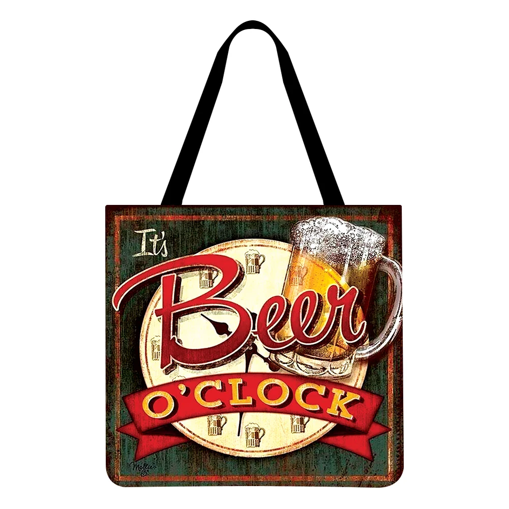 Linen Tote Bag-Retro beer mug