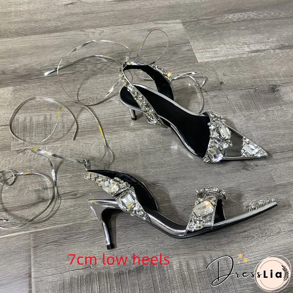 New Crystal Womens Wedding Rhinestones High Heels & Low Heel Ankle Strap Party Pointed Toe